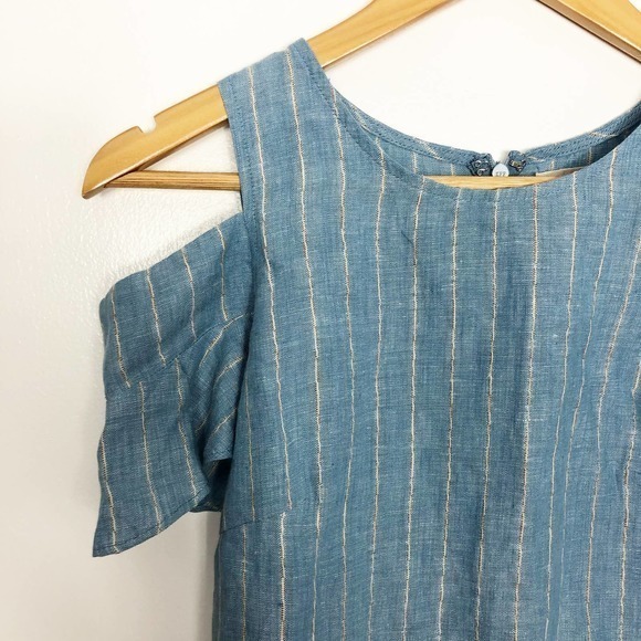 MOON RIVER Blue 100% Linen Cold Shoulder Blouse XS - Picture 4 of 7